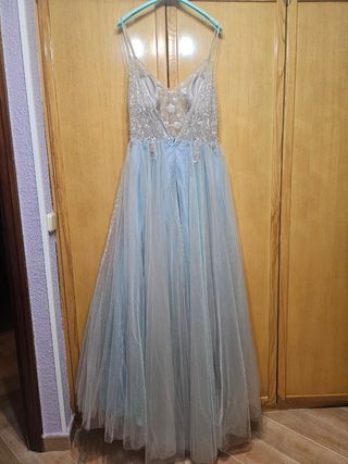 Vestido fiesta azul y plata