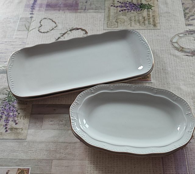 Vajilla porcelana blanca filo oro - 12 cubiertos