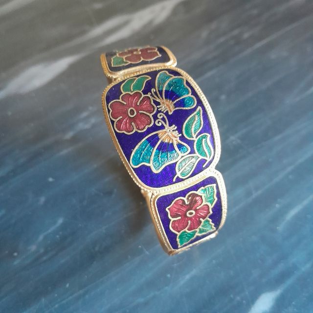 Bracciale rigido smalto fiori farfalle