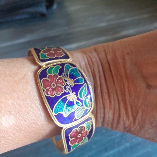 Bracciale rigido smalto fiori farfalle