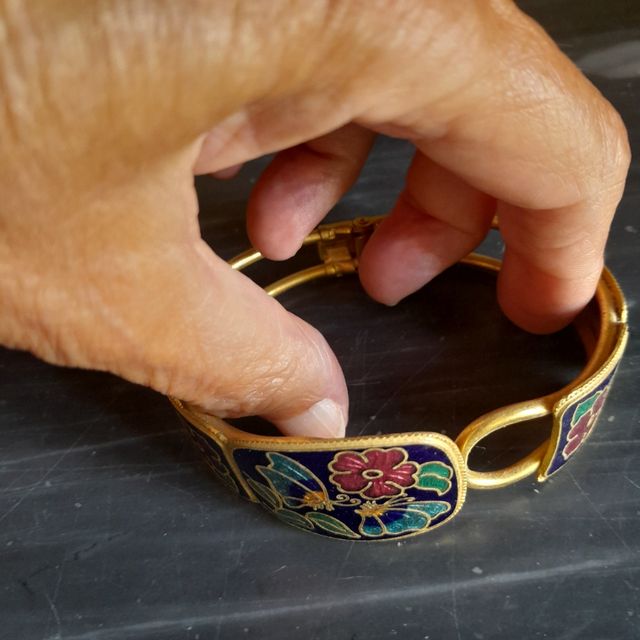 Bracciale rigido smalto fiori farfalle