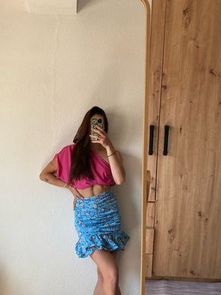 Mini Falda Zara - Flores Azul
