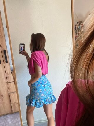 Mini Falda Zara - Flores Azul