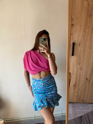 Mini Falda Zara - Flores Azul