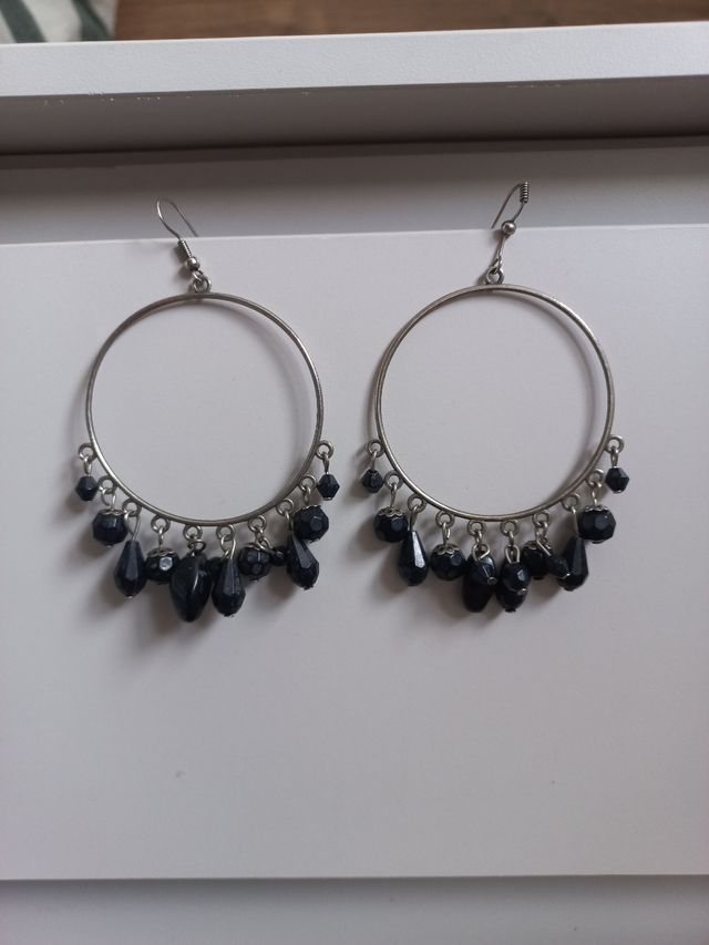 Pendientes aro mujer piedras negras