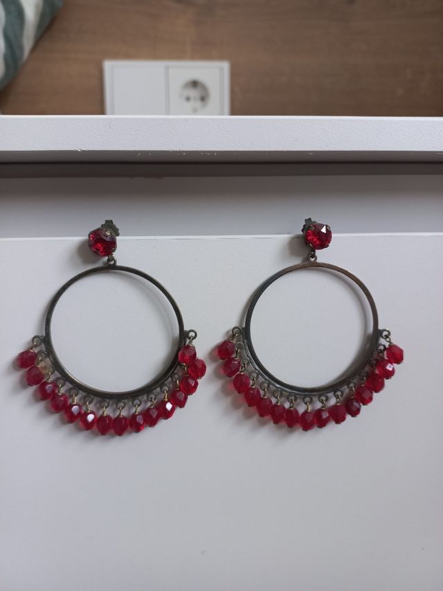 Pendientes aro mujer piedras rojas