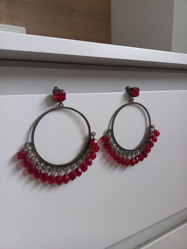 Pendientes aro mujer piedras rojas