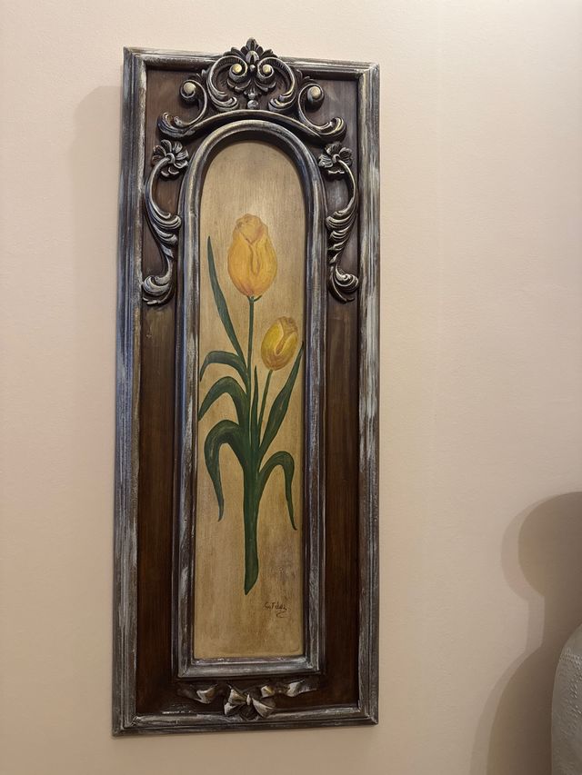 Cuadro pintado a mano con tulipanes