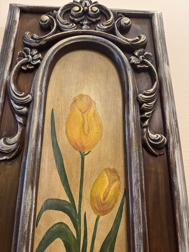 Cuadro pintado a mano con tulipanes