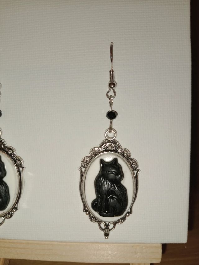 Pendientes gato góticos - plata, negro