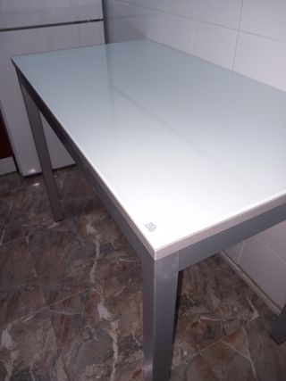 Mesa cocina cristal blanco