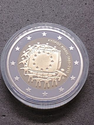 2€ Cipro 2015 CommemorativO PROOF.Bandiera europea