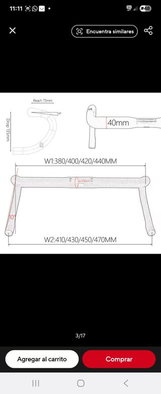 Manillar bici Kocelvo 42mm - 150g