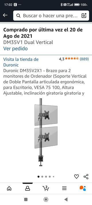 Soporte 2 Monitores - Brazo PC Negro