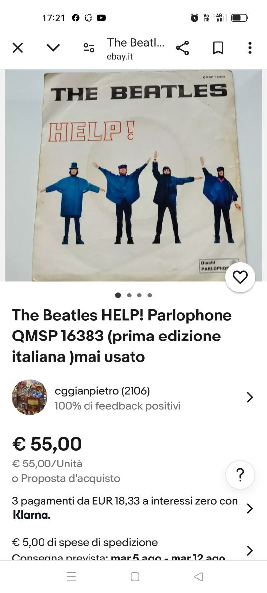 Vinile 45 giri Beatles - Help! Prima ediz.ita 1967