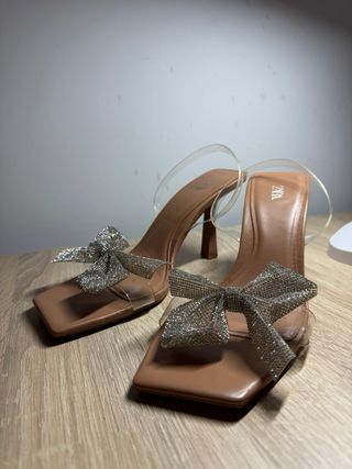 Sandalias Zara tacón - Marrón Plata
