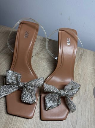 Sandalias Zara tacón - Marrón Plata