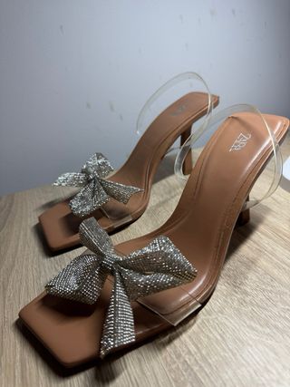 Sandalias Zara tacón - Marrón Plata