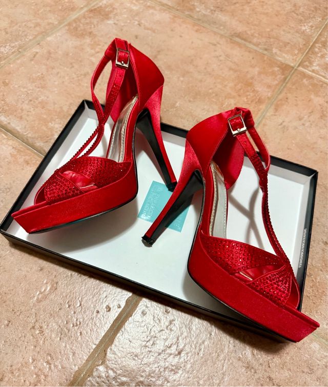 Sandali rossi raso strass tacco alto