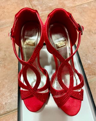 Sandali rossi raso strass tacco alto
