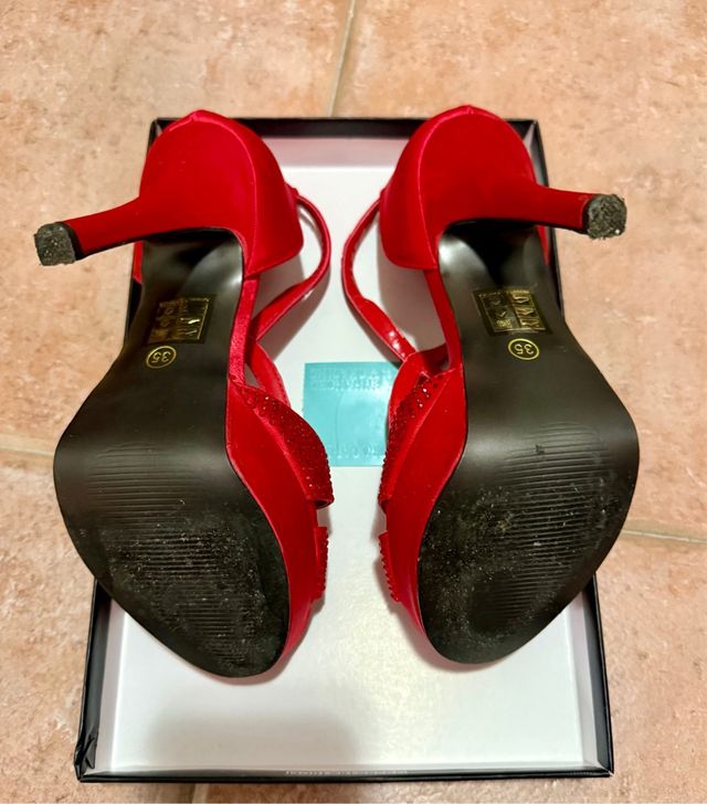 Sandali rossi raso strass tacco alto