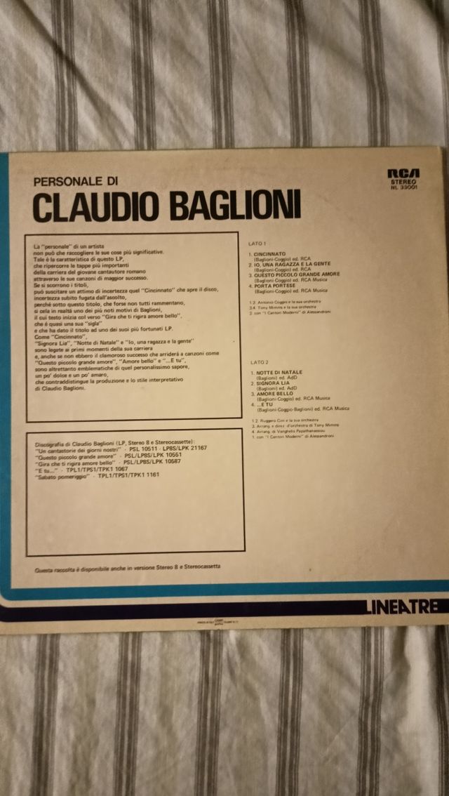 3 LP Vinile: Baglioni, Cinquetti Gino Paoli