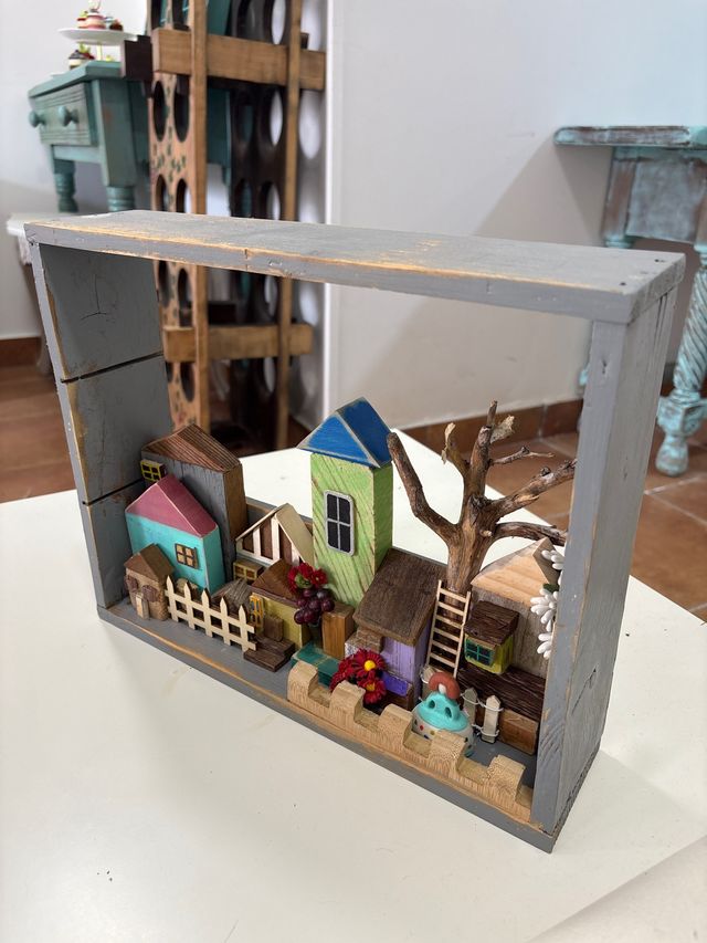 Pueblo miniatura de madera