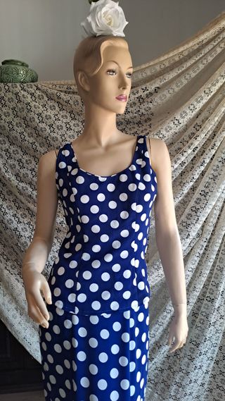 Falda y top flamenco azul de lunares blancos