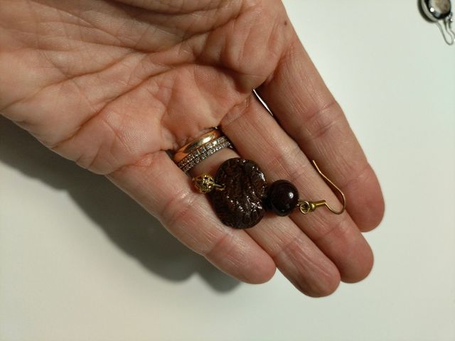 Orecchini Ceramica raku marrone e oro