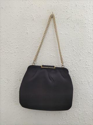 Bolso Douglas de fiesta negro satén cadena dorada