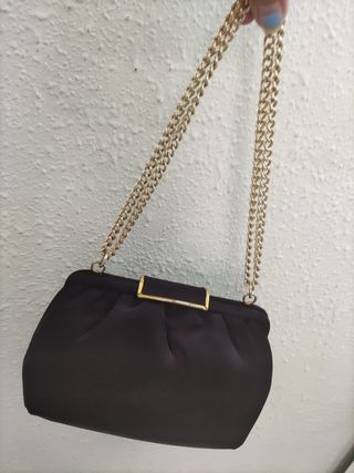 Bolso Douglas de fiesta negro satén cadena dorada