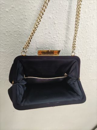 Bolso Douglas de fiesta negro satén cadena dorada