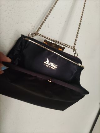 Bolso Douglas de fiesta negro satén cadena dorada