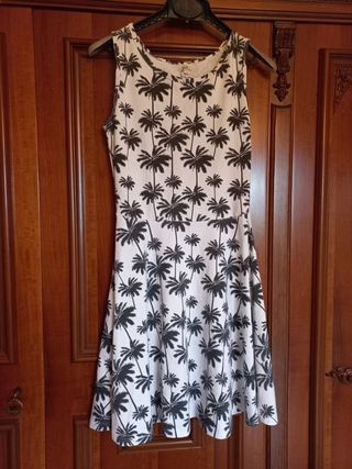 Vestito bimba palme bianco-nero