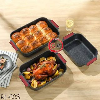 3 teglie forno pietra, rosse e grigie