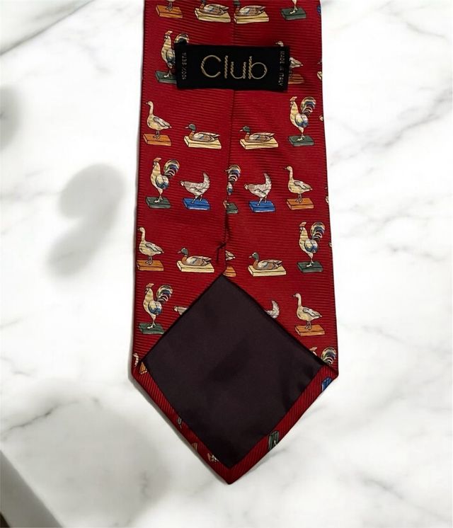 Cravatta seta rossa | fantasie galline