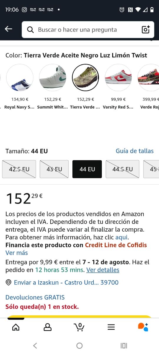 Nike Air Max 1 - 44 EU - Marrón Oliva puestas 1