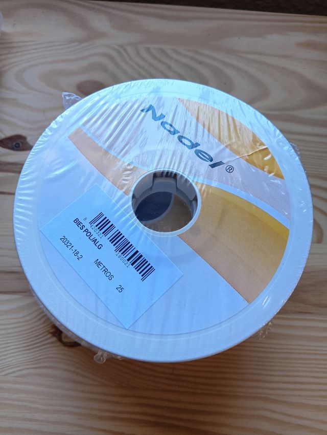 3 rollos de bies 18mm: Blanco, negro y fucsia