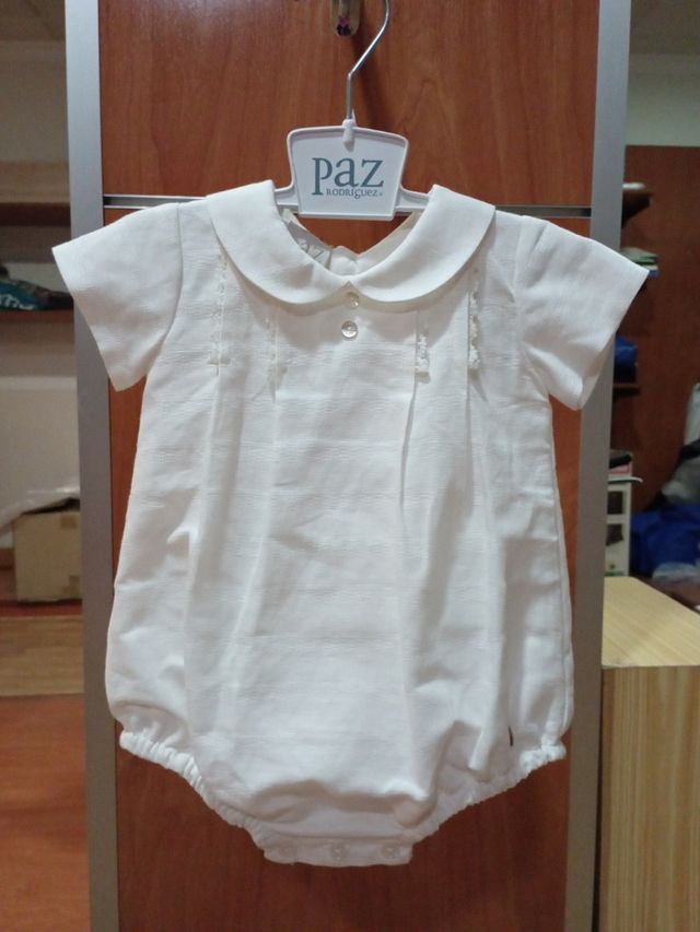 Pelele talla 6m, crudo, marca Paz Rodríguez, nuevo