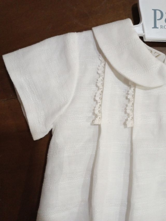 Pelele talla 6m, crudo, marca Paz Rodríguez, nuevo