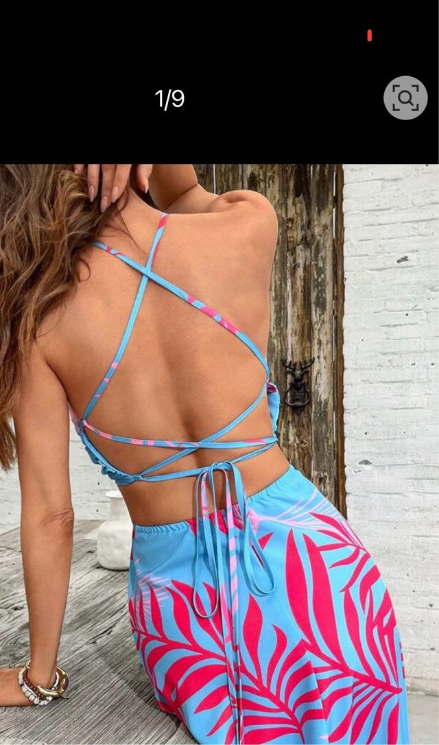 Vestido estampado verano - Azul y Rosa