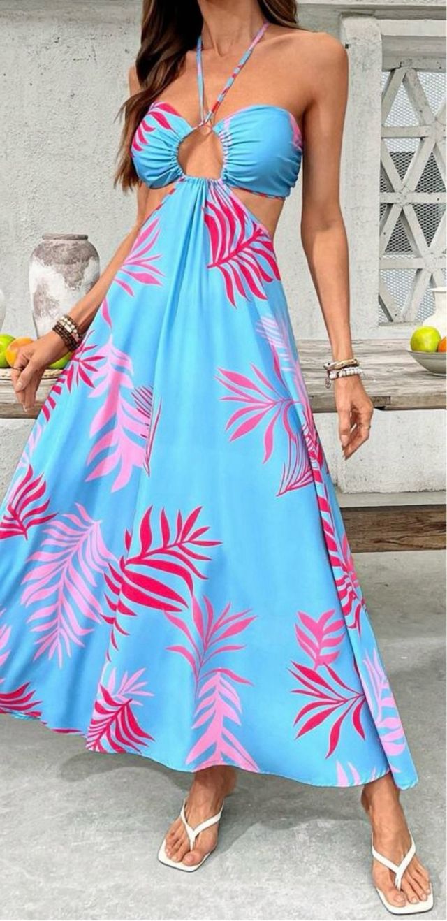 Vestido estampado verano - Azul y Rosa