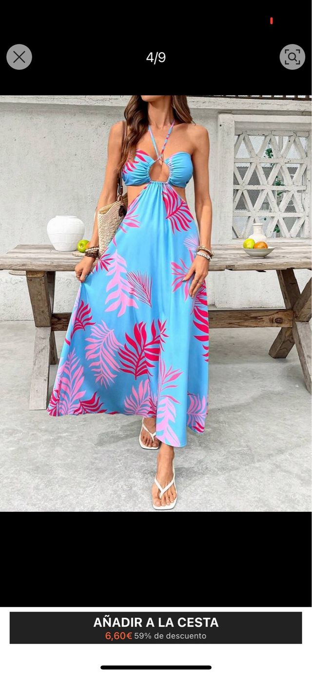 Vestido estampado verano - Azul y Rosa