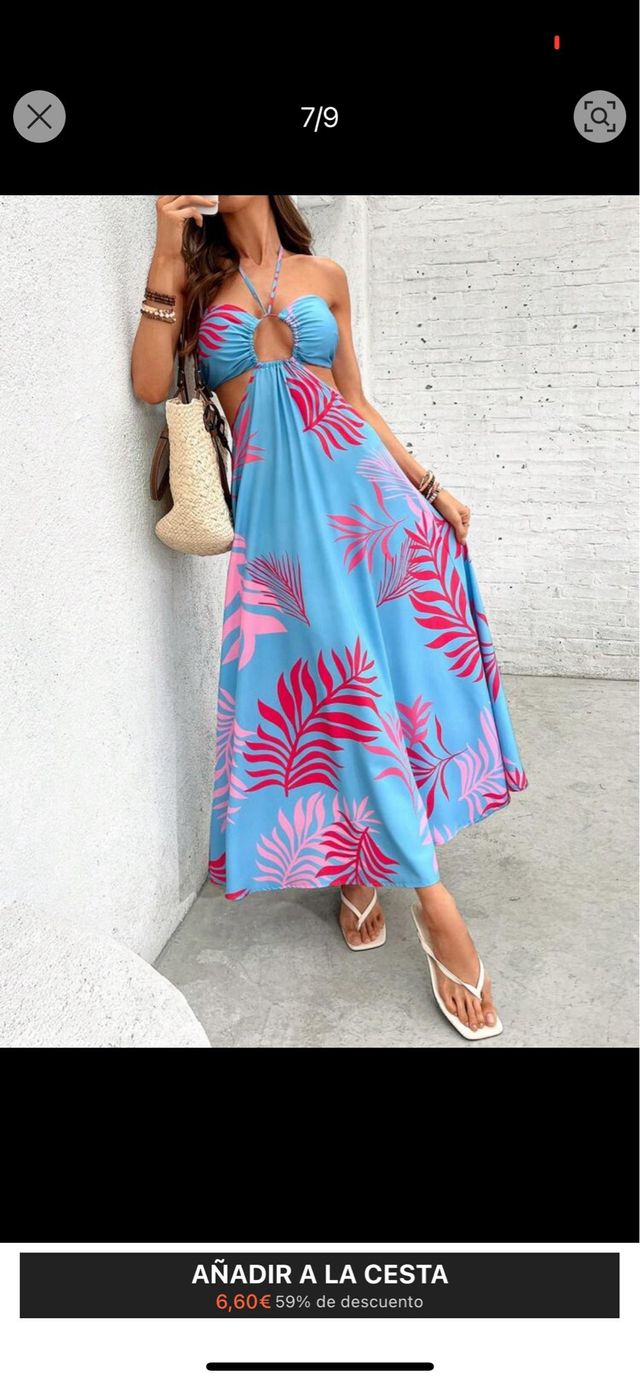 Vestido estampado verano - Azul y Rosa