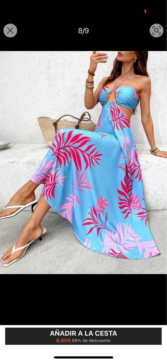 Vestido estampado verano - Azul y Rosa