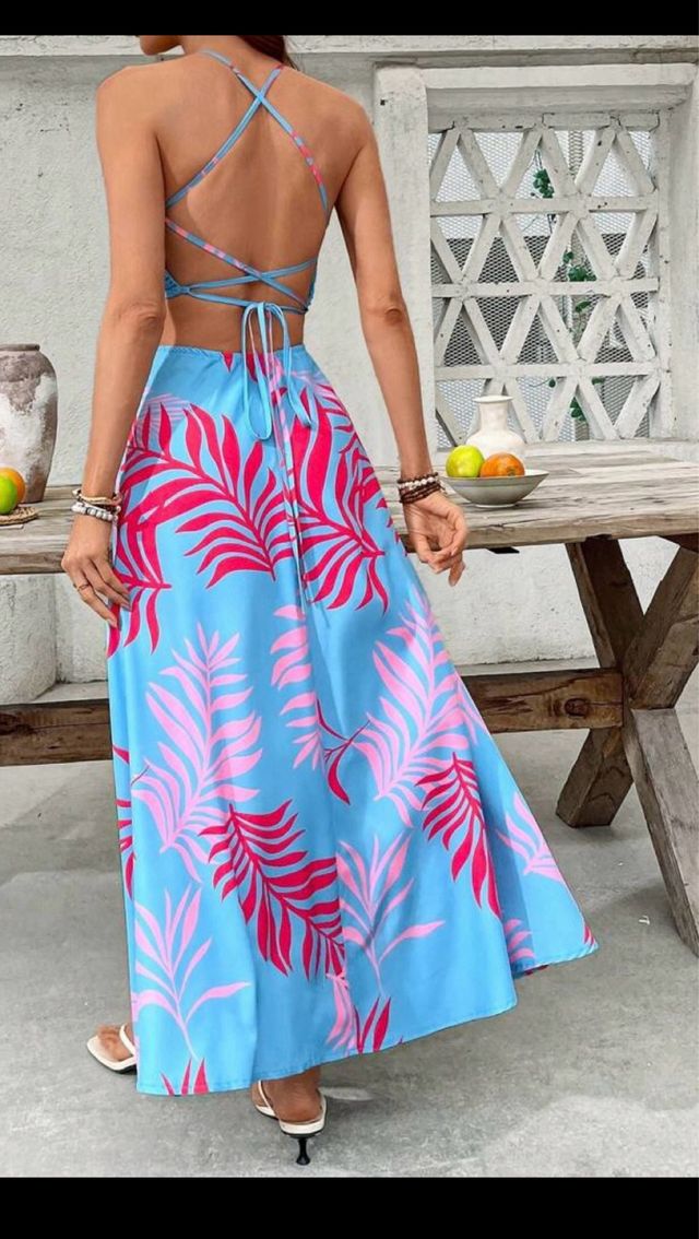 Vestido estampado verano - Azul y Rosa