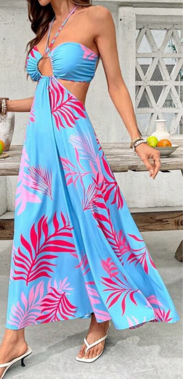 Vestido estampado verano - Azul y Rosa