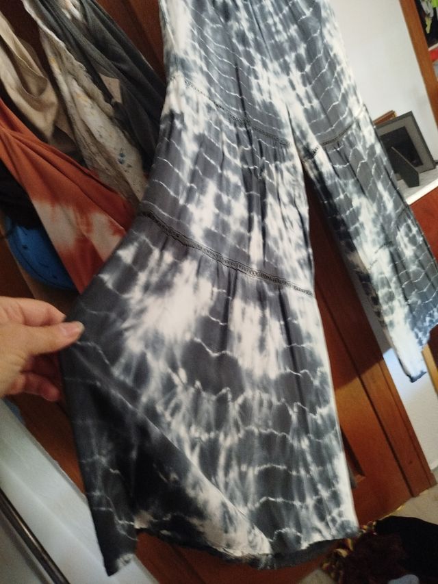 Blusón y pantalón lino blanco-gris