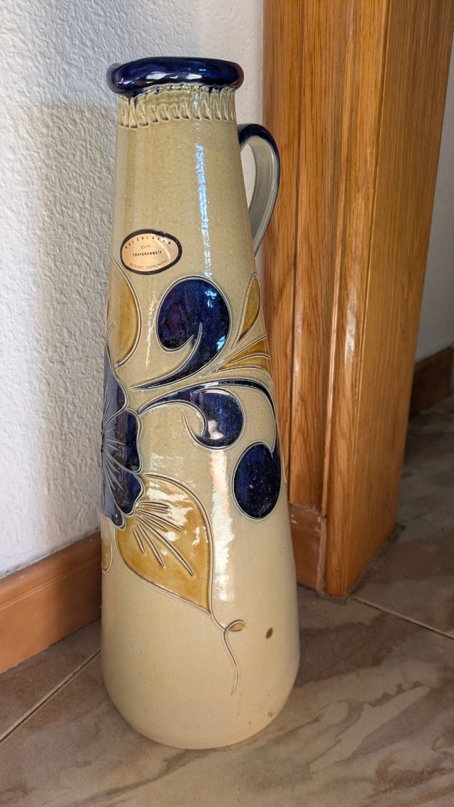 Jarrón Cerámica - Beige y Azul