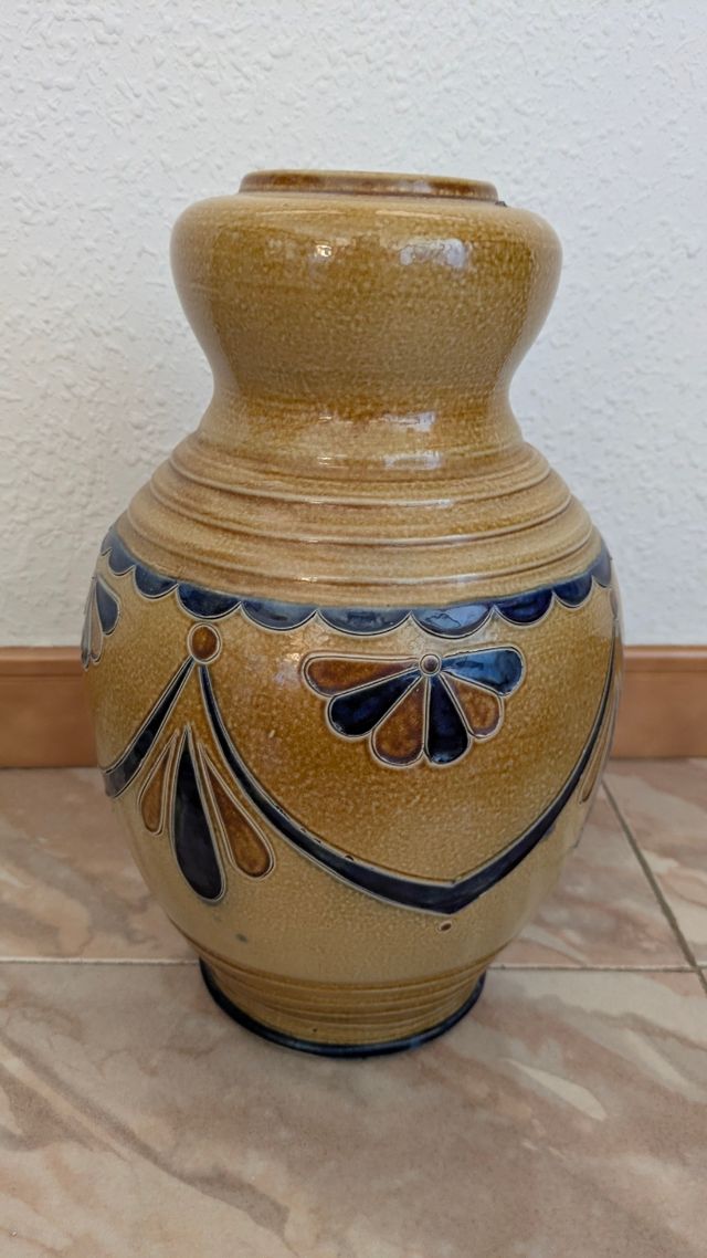 Jarrón porcelana beige y azul